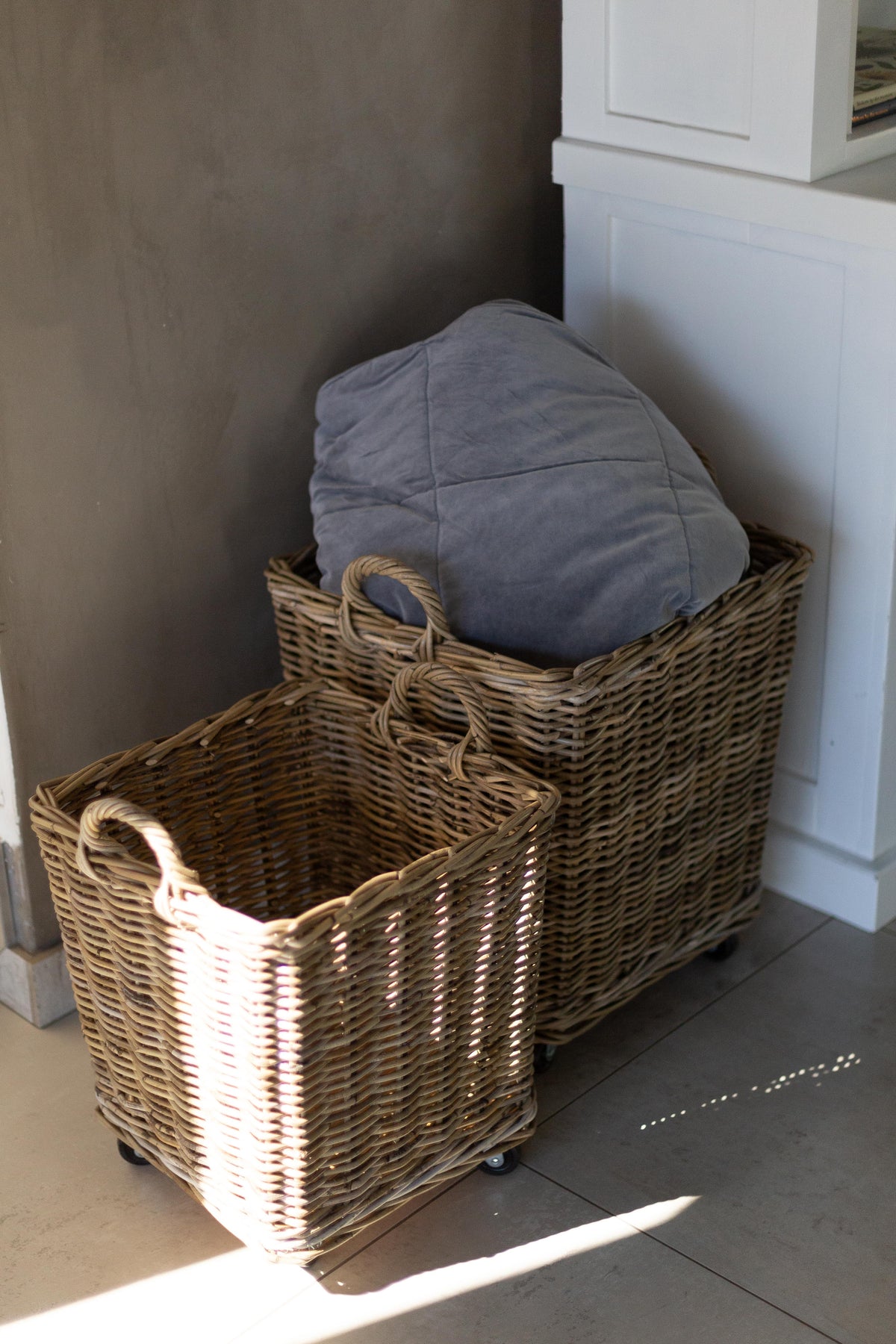 Rattan Storage Basket on Wheels