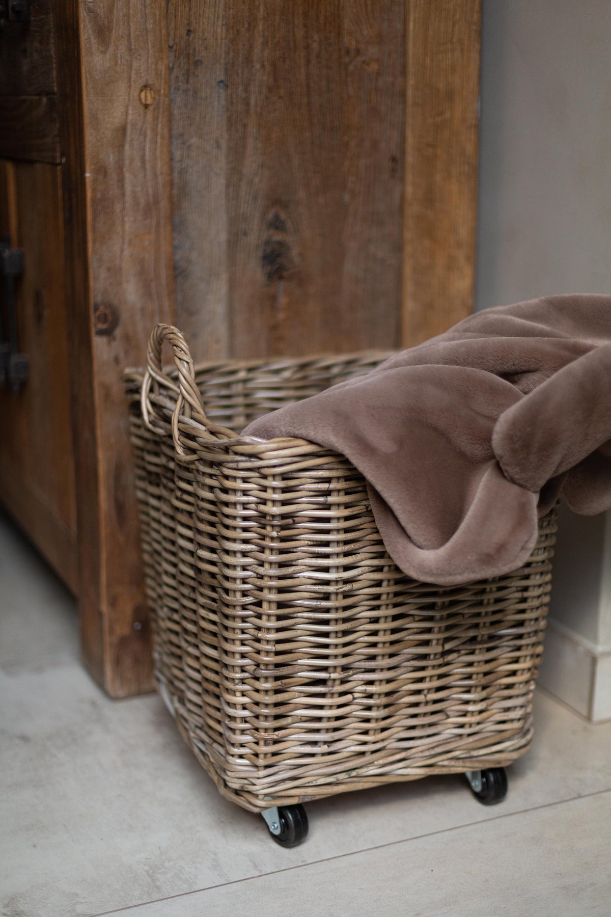 Rattan Storage Basket on Wheels