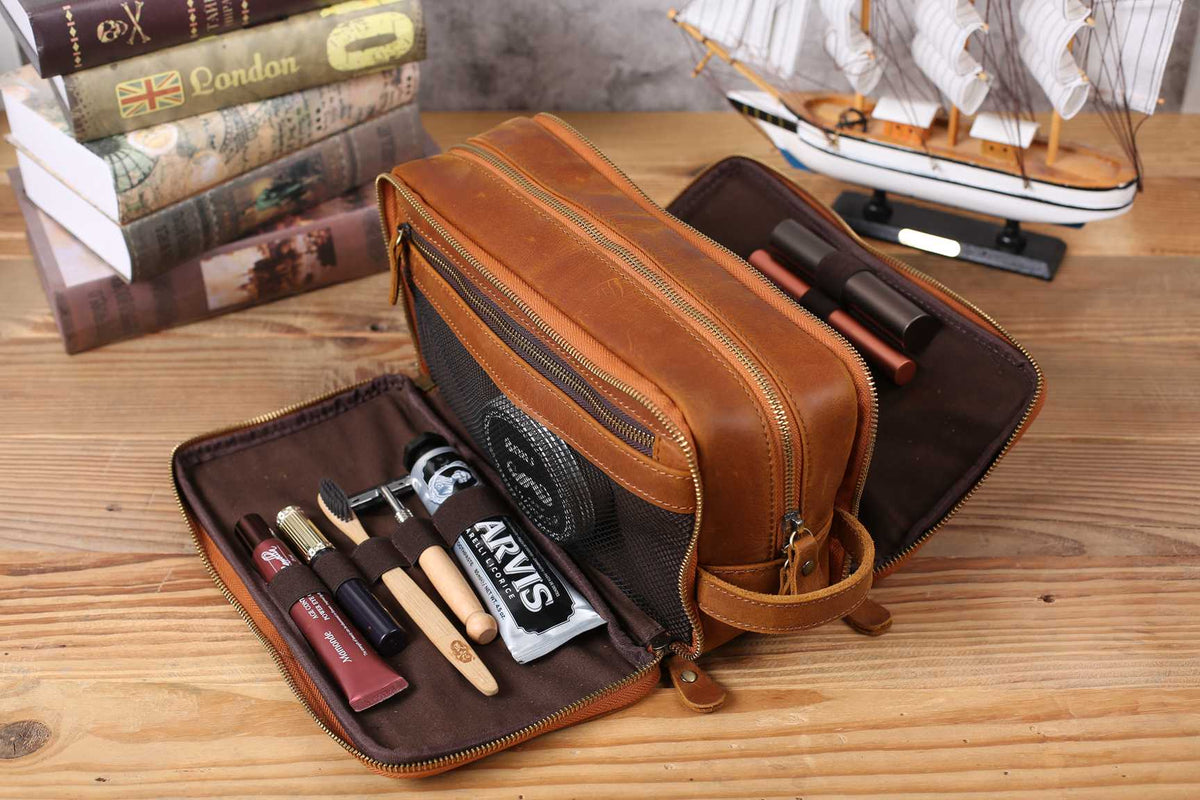Leather Toiletry Bag (Dopp Kit) – Optional Monogram