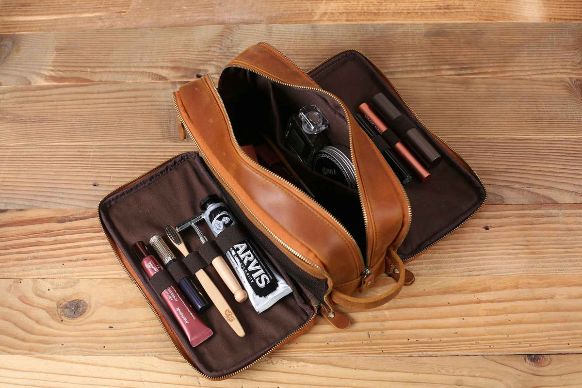 Leather Toiletry Bag (Dopp Kit) – Optional Monogram