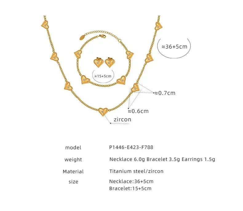 Heart Jewelry Set – Necklace, Earrings & Bracelet