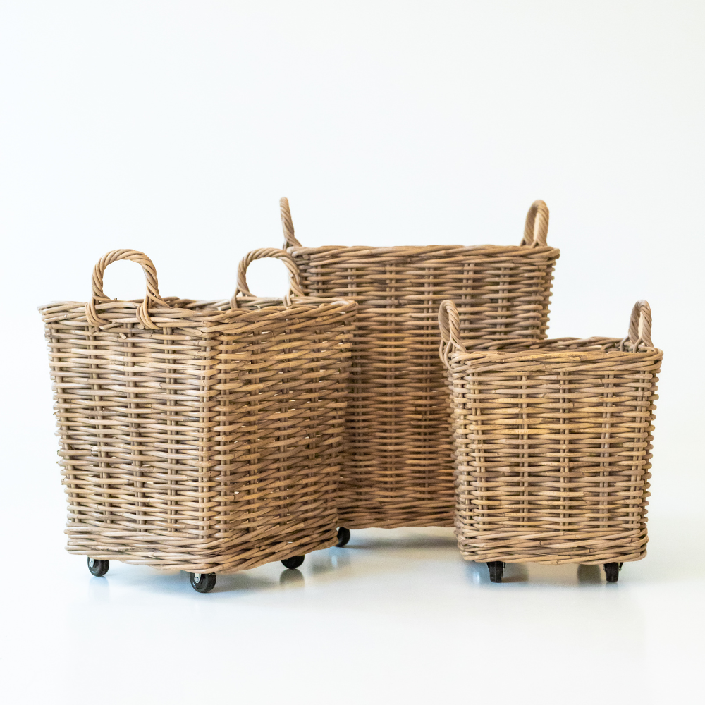 Rattan Storage Basket on Wheels