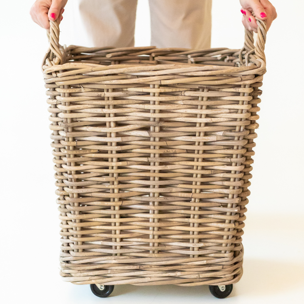 Rattan Storage Basket on Wheels