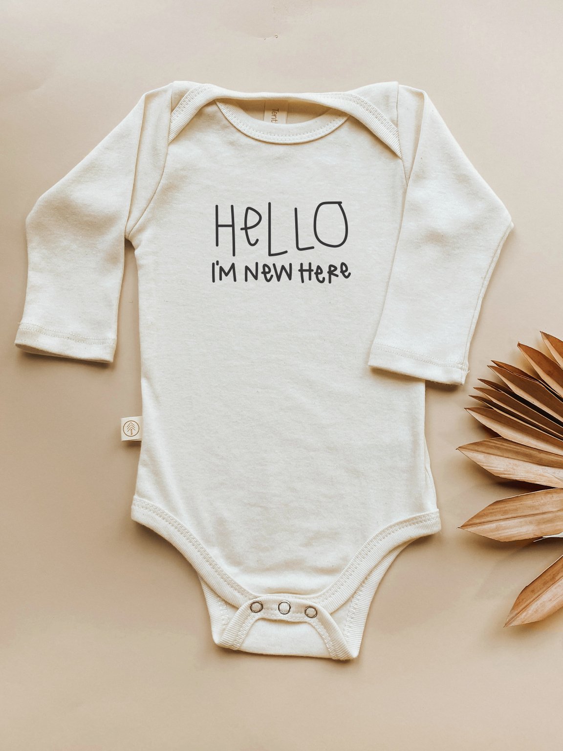 "Hello, I'm New Here" Organic Baby Bodysuit